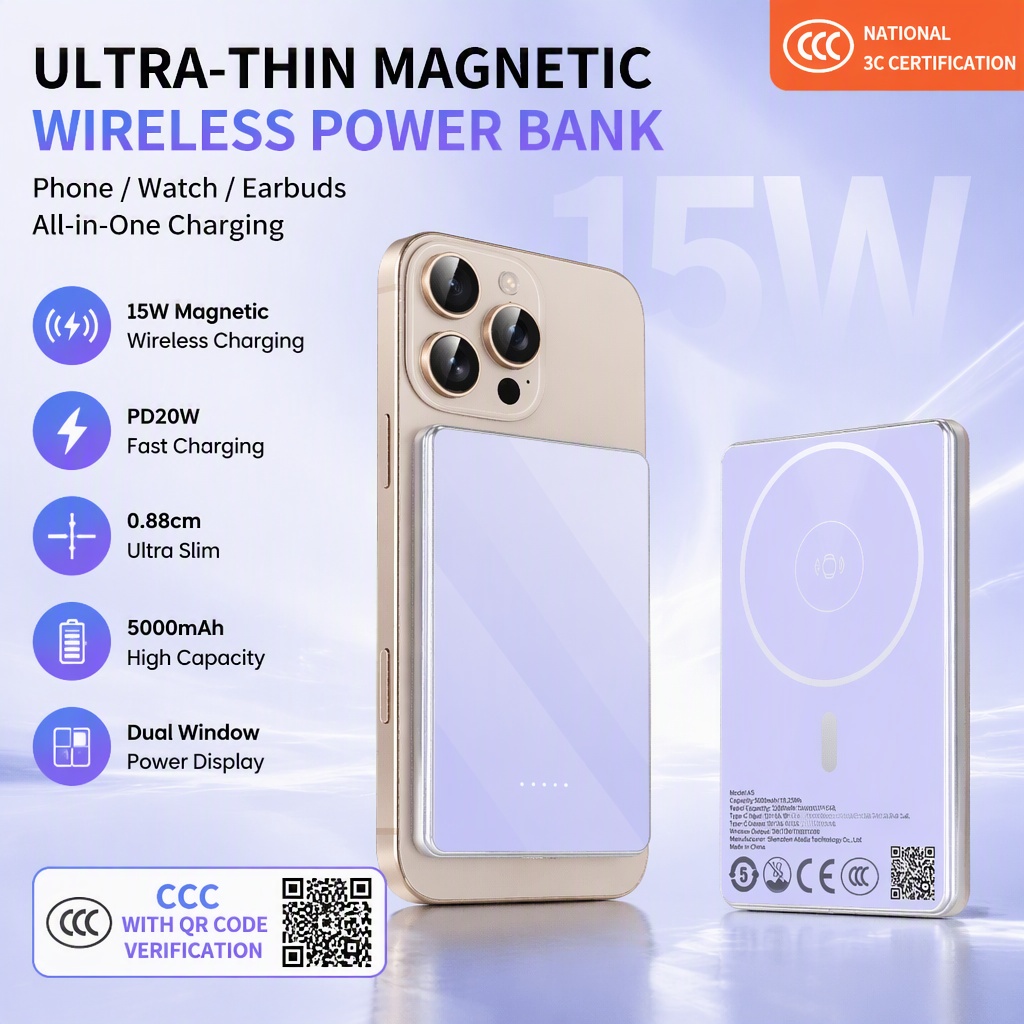 Power Bank Slim - [QR kodlu CCC] 5000mAh Ultra İnce