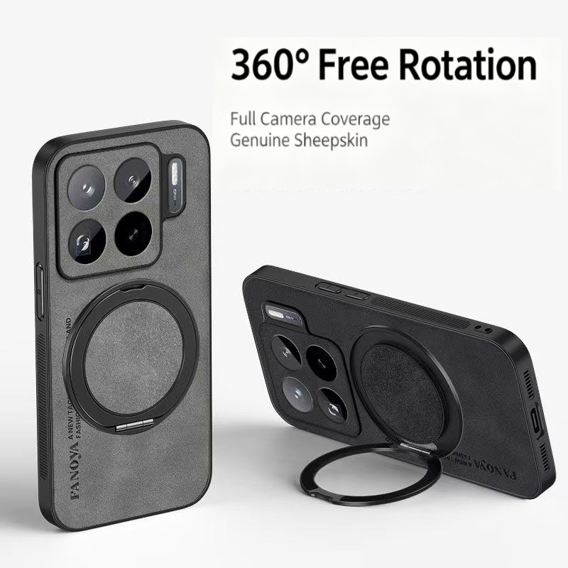 Phone Kickstand Ring - Koyun Derisi PU Deri Manyetik Telefon