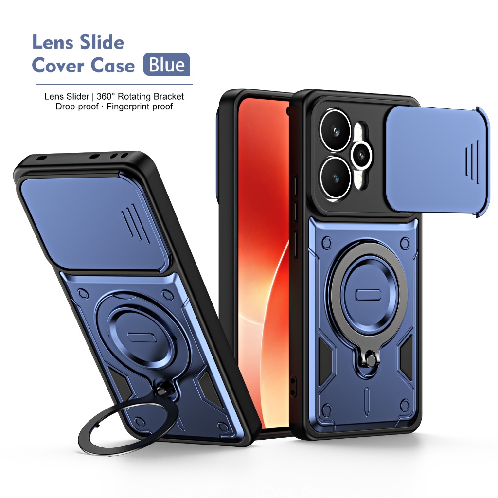 Phone Kickstand Ring - Koruyucu Darbeye Dayanıklı Telefon Kılıfı, Sürgülü